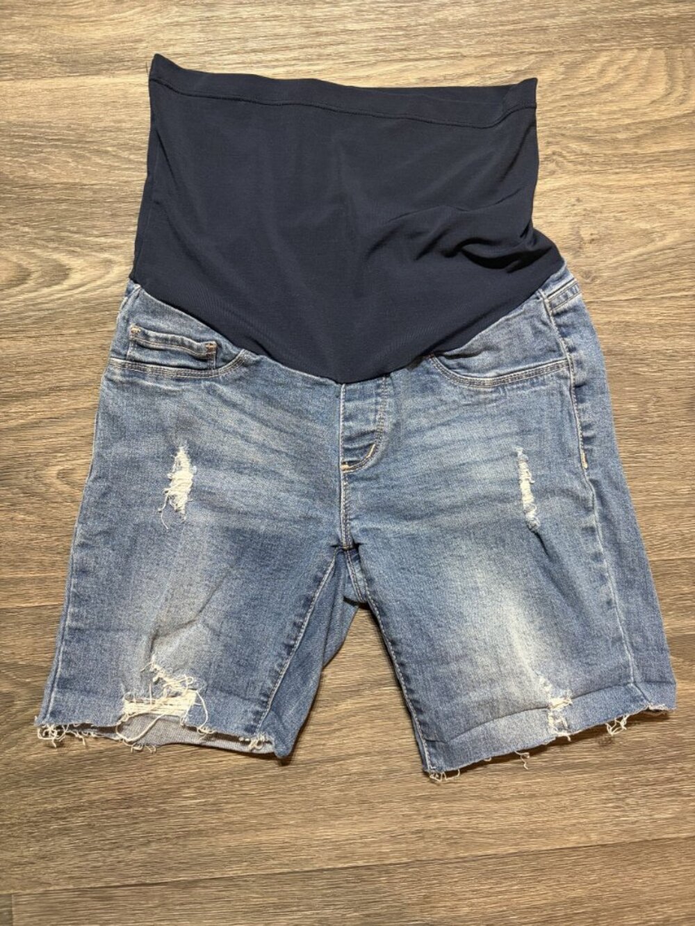 Song Maternity Denim Jean Shorts Small Cut Offs Distressed Full Panel Summer